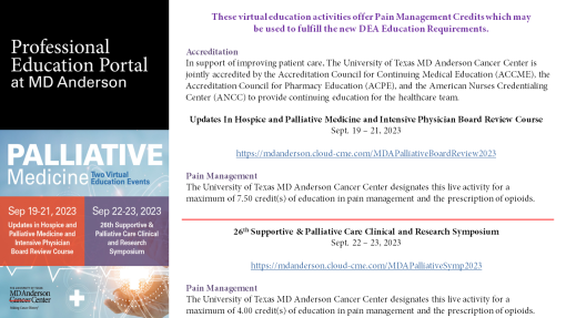 The University of Texas MD Anderson Cancer Center 26th Supportive & Palliative Care Clinical and Research Symposium 2023